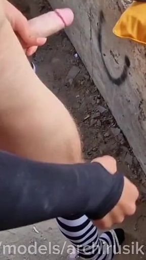 Fucked a Girl with a Cock Who Was Climbing in an Abandoned Building, and I Spilled My Cum on Her Panties