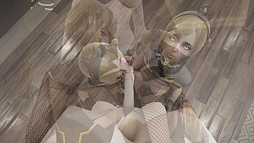 THREESOME blonde girls 3D