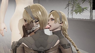 THREESOME blonde girls 3D