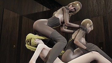 THREESOME blonde girls 3D
