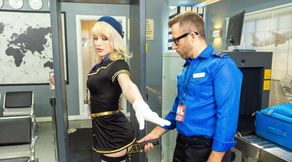 Tgirl Flight Attendant’s Butt Plug Triggers Security Cock Swap