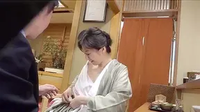 Japanese wife is wearing a kimono and she gets and usdd by a businessman