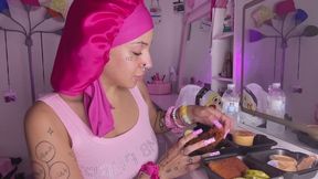 Spicy Food Mukbang Overeating Facestuffing Petite Girl Eating Hot Food Close-Up Long Nails Fetish Acrylic Nails Teen
