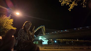 An exhibitionist came to a whore at the spot. She doesn'_t know what to do with him.