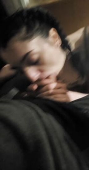 Fluffing me before threesome, while I eat waffles.