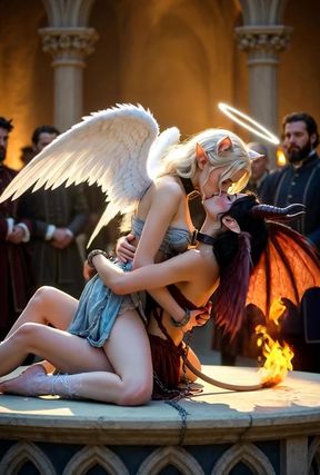 Lesbian cuties engage in rough kissing
