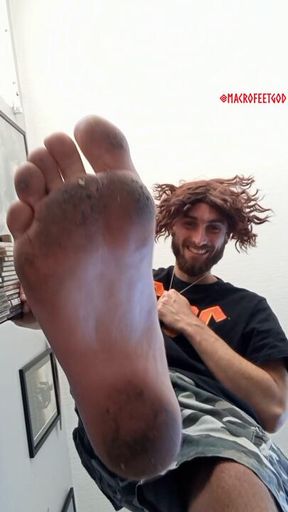 Giant god stomps all over you with dirty feet!