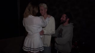 Bearded senior student fucks busty blonde hard in front of her cuckold boyfriend