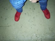 Peeing with erection and cumshot under a bridge