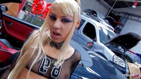 hard and deep anal sex with fisting for skinny and crazy blonde girl at garage by older guy