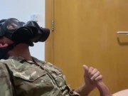 Army lad jerking off in his gas mask