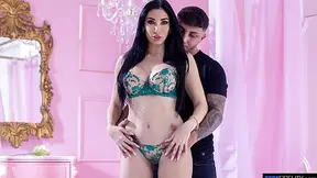 Naked exhibitionist begs for cum on tits after sloppy blowjob