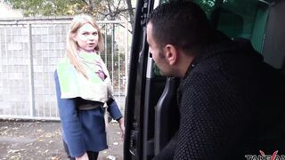 Blonde doesnt understand stranger inside van and come in where banged! rough