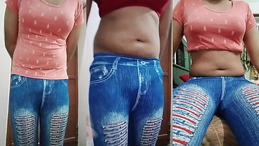Indian Gay Crossdresser Gaurisissy real homemade xxx sex in pink tshirt and blue leggings