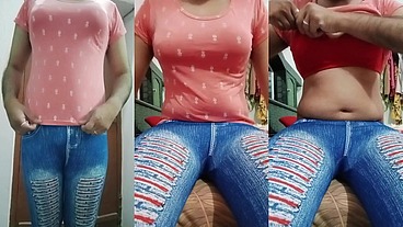 Indian Gay Crossdresser Gaurisissy real homemade xxx sex in pink tshirt and blue leggings