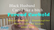 Black Cuckold Sissy Husband Caged Like a Bitch & made to a Dildo on his Head