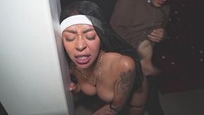 nymphomaniac nun welcomes the new priest gags him with his giant cock until he explodes in her throat!