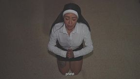 nymphomaniac nun welcomes the new priest gags him with his giant cock until he explodes in her throat!