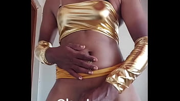 Indian crossdresser slut Lara D&#039_Souza in Golden latex dress