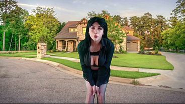 555 Femboy Outdoor Pretty Gothic Traveller in front of Sweet Home
