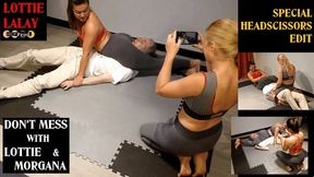 LOTTIE LALAY and MORGANA both HUMILIATES sarcastic french macho with HEADSCISSORS (HD)