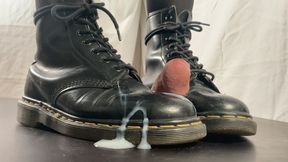 A Bootjob Dream in Black Doc Martens Boots - CBT and Shoejob with cumplosion under well worn Boots - slave - 4k