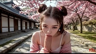 A cute Japanese girl gently sucks my thick, huge cock, takes it deep down her throat, and swallows my cum[AI]