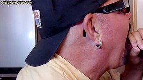 Gloryhole amateur DILF sucks black dick till cum in mouth