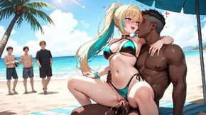 riding a dildo, cowgirl, a woman, a man, Gen-Z with aqua, video created by AI