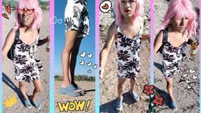 Hot Femboy Ladyboy Walks In Mini Skirt And Sandals In Public With Very Hot Ass