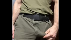 Builder jerks off hot dick after work! Big load of cum!