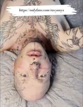 Tattooed face ruined with thick fake cum facial blowjob money shot