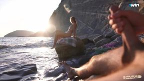 Stranger MILF on Nudist Beach Catches Dick Flash and Jerks Me Off