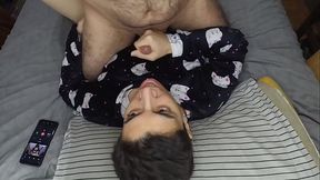 Handjob and cum mouthful before bed