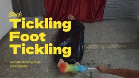 Stuck in bags, he gets his feet tickled a lot (T)