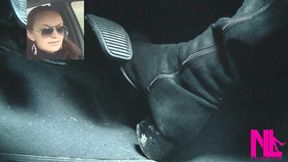 Driving Fast in Black Suede Knee High Boots