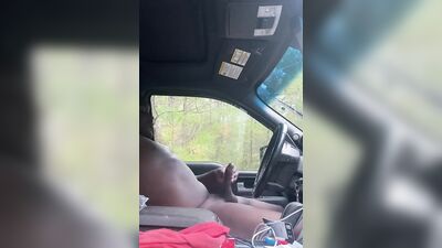 Amateur fellow is jerking his hard prick inside the car