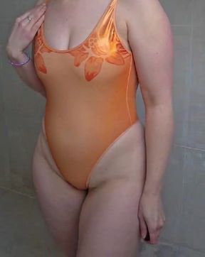 Orange one piece swimsuit