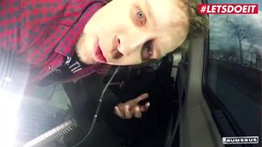 Huge Tits Brunette Fucks Stranger in Car for Extra Cash - Public Sex Adventure