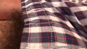 Camera focuses on Skylars thick manly pit hair and pubic bush