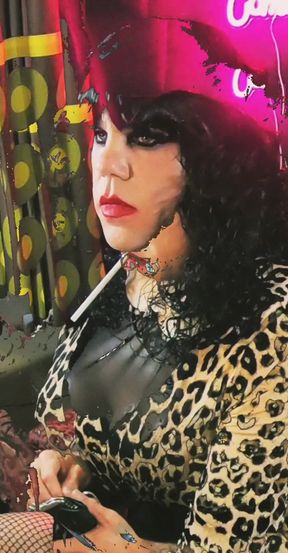 Crossdresser Cassandra Strokes Cock and Smokes Virginia Slim 120 While Wife Watches