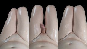 oil shiny cute dick well liquidity on pretty smooth lovely legs masturbating