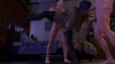 Two White Boys Fuck a Thick Black BBW MILF Standing up