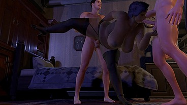 Two White Boys Fuck a Thick Black BBW MILF Standing up