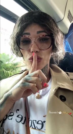 What a Cumshot, Lol Sabrina Is a Good Cumshot Inside the Bus, While the Collector Also Touched in Front of Her.