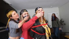 Jacquelyn Velvets Shouldn't trust Kobe Lee, Kat Von Wylder and Juicy In Rope Bondage With Silk Scarves and Mouth Stuffing PART 1
