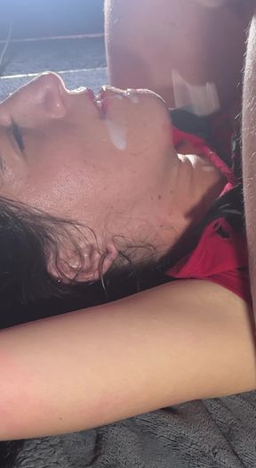 Splashing Vanessa's face with cum