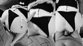 soubrette ce fait baiser en levrette et jouir sur sont string