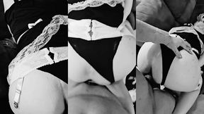 soubrette ce fait baiser en levrette et jouir sur sont string