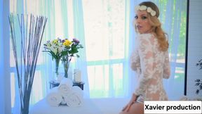 Beautiful blonde slut goes to get a massage but during the massage she gets excited and takes the masseur's cock in her mouth and starts to give him a